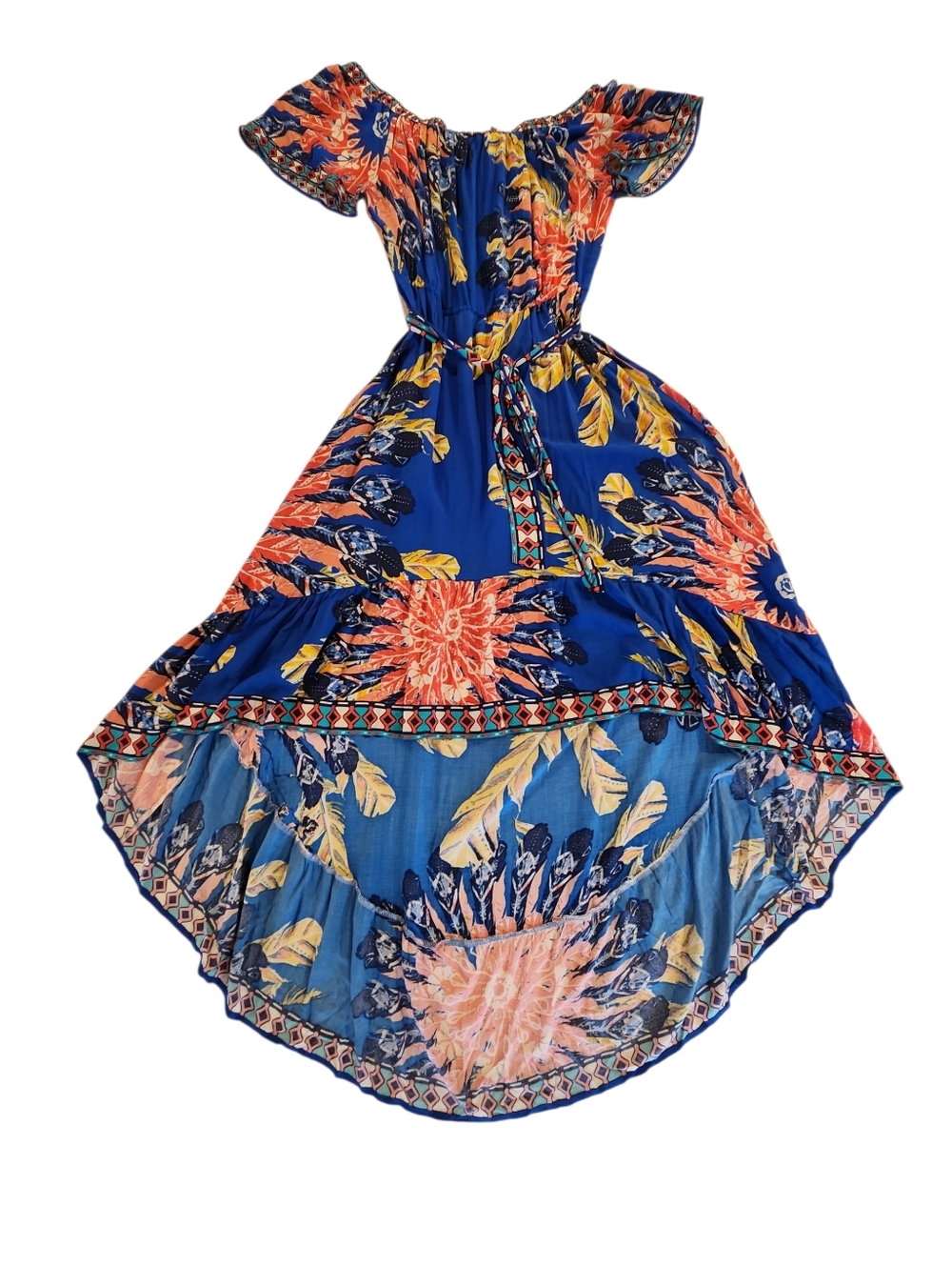 Flying Tomato Blue Floral High-Low Maxi Dress | Orange & Yellow Accents Large